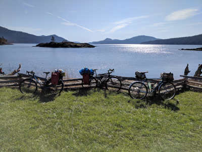 Bicycles with water in background